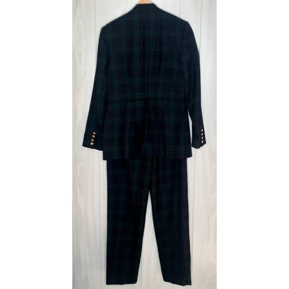 Ladies Talbots 2-Piece Wool Pant Suit Plaid Green & Black Size 4 Tailored Look - Picture 3 of 15